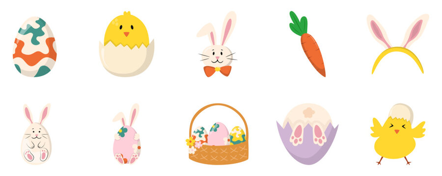 Cute Easter Icons Set