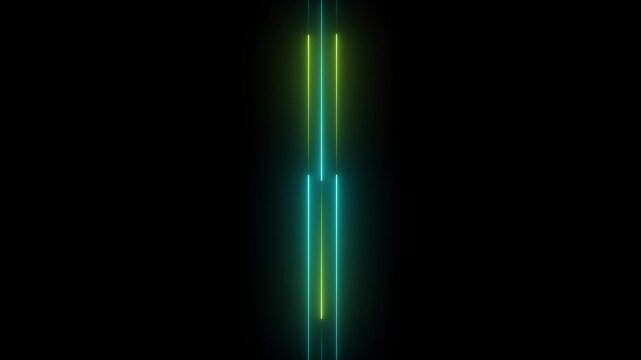 Neon Light Glowing cyan and yellow Color Seamless animation on black background Abstract neon cyan and yellow rays and glowing lines animated. 4K Background Video