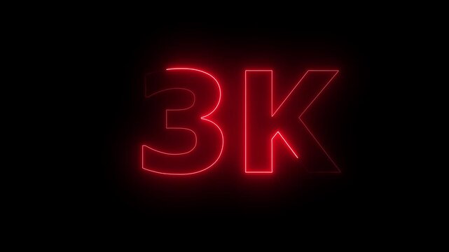 Striking neon blue 3k text illuminated with a radiant glow on a pure black background, Keywords: 3k, three thousand, social media