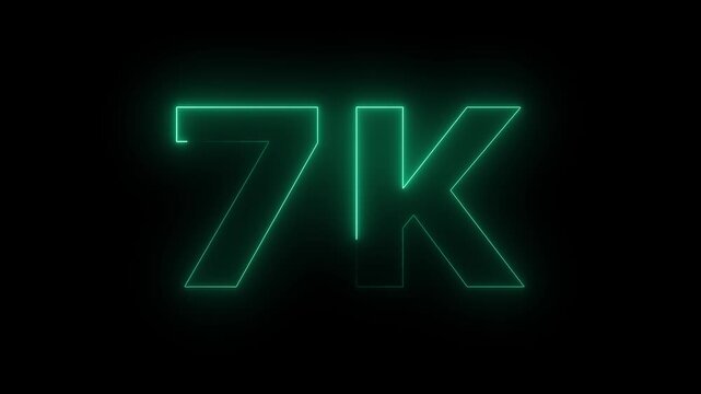 Glowing neon line 7k Ultra HD icon isolated on black background. 4k video