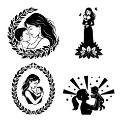 Mother's Day floral wreath silhouette bundle with mother and newborn