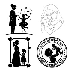 Mother's Day heart frame bundle with jumping daughter and badge