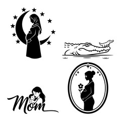 Mother's Day silhouette bundle with mom lettering and alligator