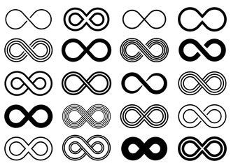 Collection of diverse infinity symbols. Endless possibilities and concepts