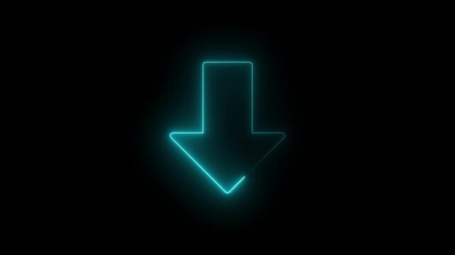 Glowing neon line swipe down arrow icon. download icon sign. down arrows icon. Download arrow animation.