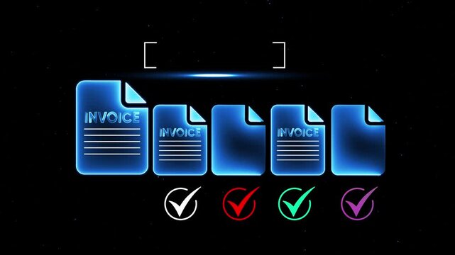 Invoice Document with Checkmarks on Black Background for Business Finance and Accounting Concepts