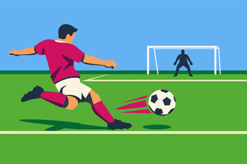 Obraz premium Football player taking a powerful shot on goal during an exciting game