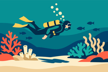 Fototapeta premium Scuba diver exploring a vibrant coral reef, finding ocean adventure and marine life
