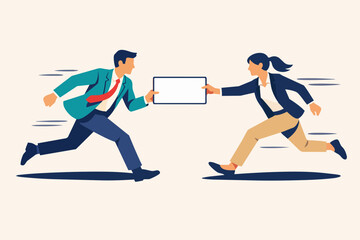 Fototapeta premium Business relay race symbolizing teamwork and digital information handoffs