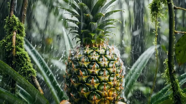 Pineapple Growing in a Lush Tropical Rainforest Environment.