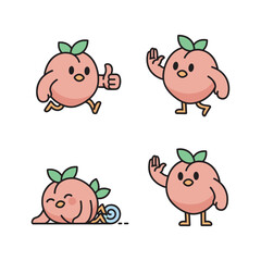 Fototapeta premium Cute cartoon peach character with different gestures and expressions