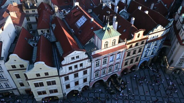 City Center Life and Architecture in Prague, Czech Republic. The footage captures iconic landmarks, red trams, and and the beautiful Gothic and Baroque architecture of the old town