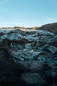 S&oacute;lheimaj&ouml;kull glacier melting ice and volcanic ash in iceland