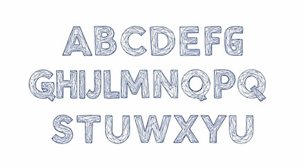 Wireframe alphabet letters in rows against white background