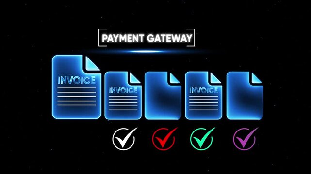 Payment Gateway Invoice with Checkmarks on Black Background payment processing online payment