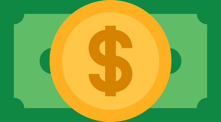 Obraz premium Modern finance and banking money symbol vector illustration. Financial money icon transparent PNG. Dollar coin and note clipart. Dollar sign and money concepts.