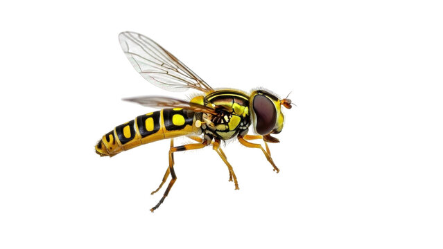 Isolated Hoverfly, a fly that mimics a bee or wasp, with yellow and black stripes, insect