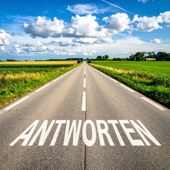 Road to Answers - A Scenic Journey with the Word ANTWORTEN on Asphalt.
