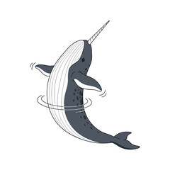 Narrwhal swimming in water with copy space © Rakib