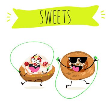 Funny Characters quince dessert, Ayva tatlısı, hand drawn vector illustration.
