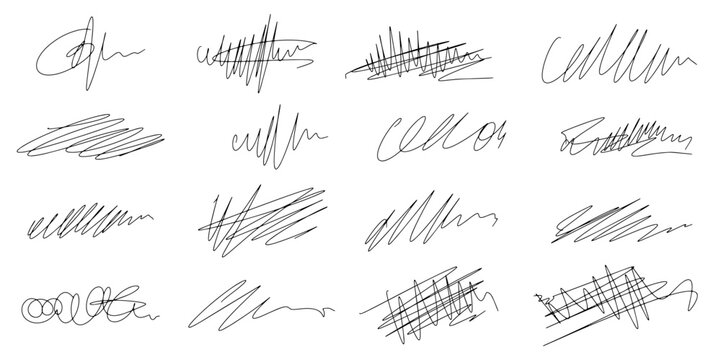 Hand drawn text pen scribble set. Pen scribble abstract texture calligraphy. Handwriting text sign, messy charcoal squiggle brush. Grunge curly marker
