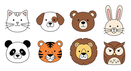 Obraz premium Collection of cute cartoon animal faces