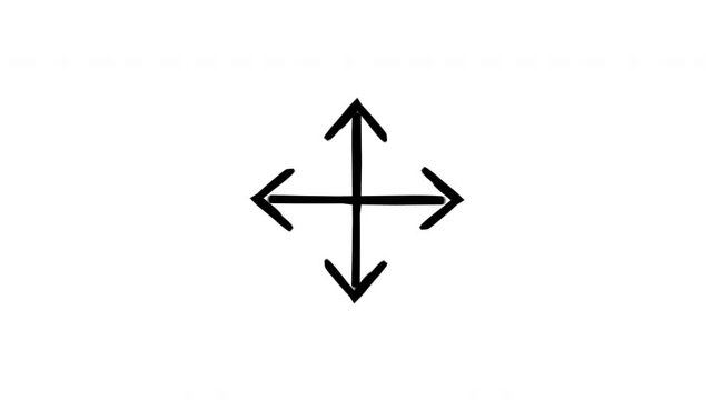 Criss cross arrow hand-drawn sketch animation. Crisscross icon intersecting at right angles. Path options. Animated doodle direction. Scribble pointer. Ink freehand symbol 4K video on transparent