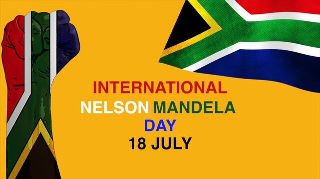 International nelson mandela day celebration with south africa flag and fist symbol