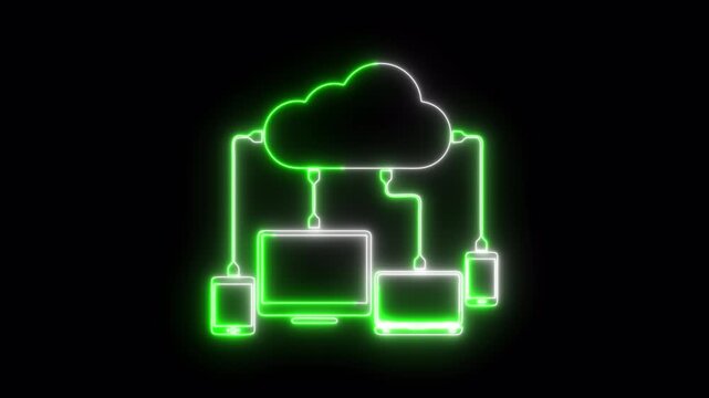 Cloud computing glowing neon icon 4K video animation	
