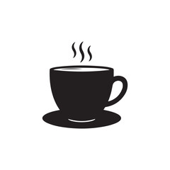 Obraz premium A black coffee cup with steam rising from it on a saucer isolated on white background