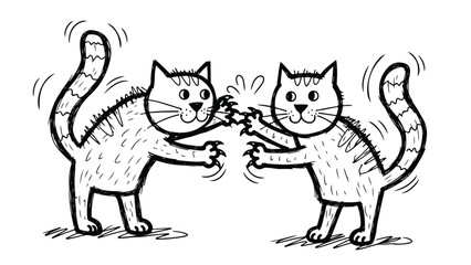 Obraz premium A cartoon illustration of two cats fighting with a playful expression on their faces in a black and white drawing style