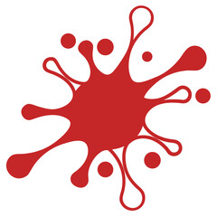 A bold, abstract splash design in a vibrant deep red color against a plain white background.