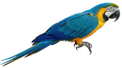 Obraz premium Isolated macaw parrot bird on perch with vibrant colors, exotic wildlife, close-up view
