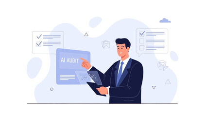Businessman uses AI audit technology for data analysis and financial review