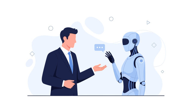 Businessman talking with robot, artificial intelligence business concept