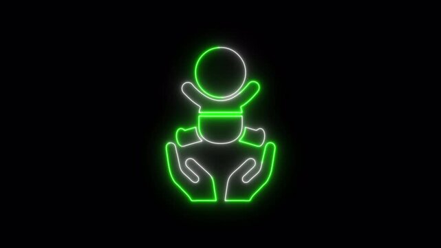 Baby care , toddler or infant care flat neon icon 4K video animation	
