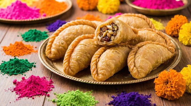 Vibrant Indian sweets and colors for Holi celebration