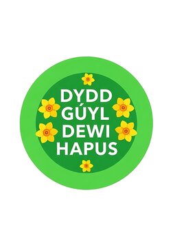 Vibrant green circle with yellow flowers and white text on a white background