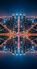 Obraz premium Aerial View of City Skyline at Night.