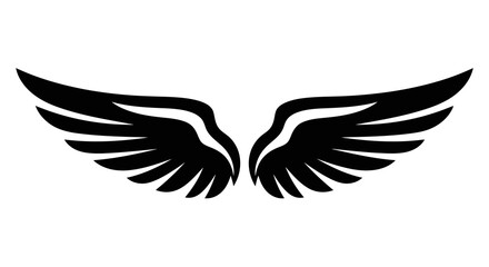 Obraz premium A pair of black wings spread wide against a white background.