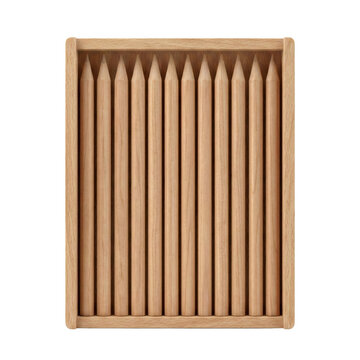 Wooden box filled with natural unsharpened pencils isolated