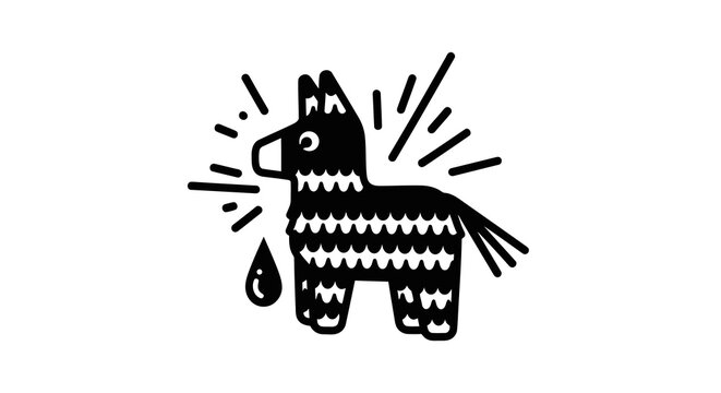 A simple black and white illustration of a pinata with a broken nose and radiating lines.