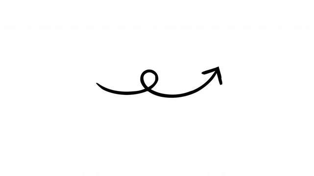 Playful upward curve arrows with central loop hand-drawn sketch animation. Creative process with twist. Animated doodle direction. Scribble pointers. Ink freehand symbols 4K video on transparent