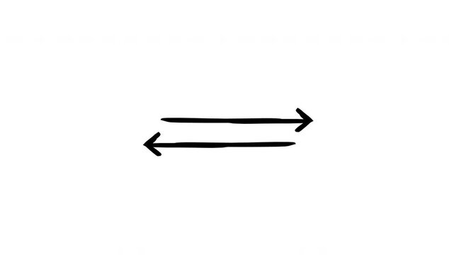 Alternating left and right pointing arrows hand-drawn sketch animation. Horizontal opposite change. Animated doodle direction. Scribble pointers set. Ink freehand symbols 4K video on transparent