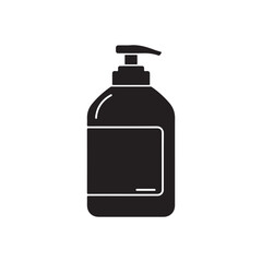 Fototapeta premium Black bottle with pump dispenser and label isolated on white background