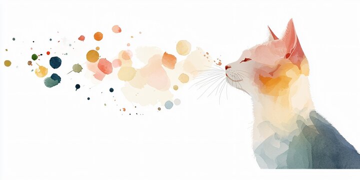 Abstract watercolor cat art vibrant splashes of color digital artwork studio creative concept
