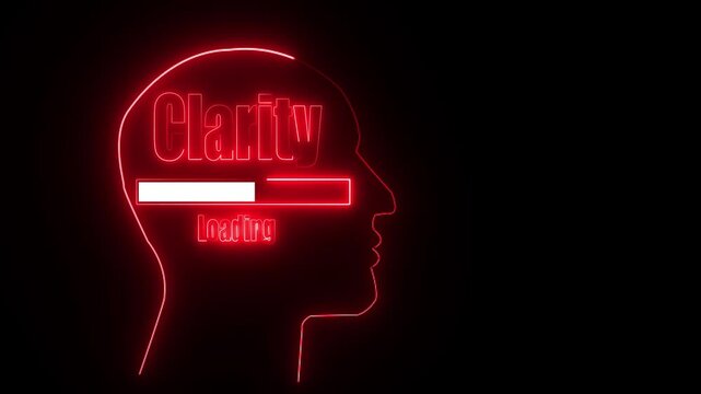 Red Neon Outline of Human Head with Clarity Loading Bar on Black Background progress bar silhouette