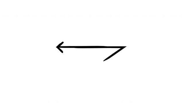 Acute left arrows in descending size hand-drawn sketch animation. Redirection return. Visual emphasis. Animated doodle direction. Scribble pointers. Ink freehand symbols 4K video on transparent