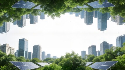 Cityscape with solar panels and greenery