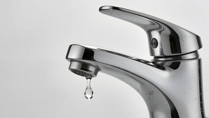 Closeup of a dripping chrome faucet